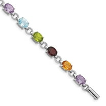 Primal Silver Sterling Silver Rhodium-plated Circle and Oval Multi-gemstone 7.25 Inch Bracelet