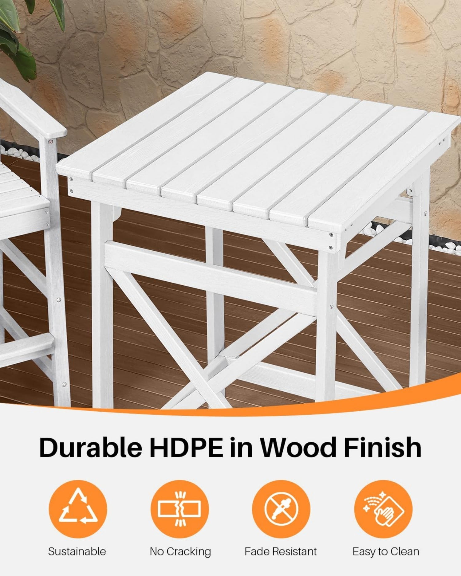 3-Piece Adirondack Bar Table Set, HDPE Outdoor Bar Height Chairs and Table Set, All Weather Patio Bar Furniture for Balcony, Porch, Garden, Poolside, Pearl
