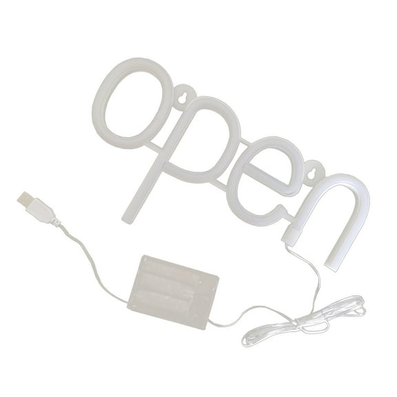 Neon Lights Battery Operated Lamp Open for Shop Emblems LED Sign Decorative Powered and Closing Signs Plastic White