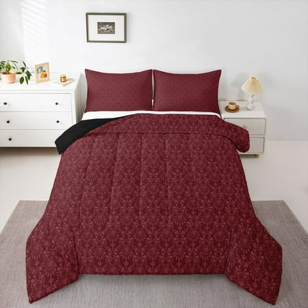 Feelyou Maroon Dream Catcher Twin Comforter Sets Western Damask Flower Bedding Set 2pcs