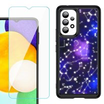 Shockproof Bumper (Black Frame) phone Case for Samsung Galaxy A23 5G, with Tempered Glass Screen Protector, by OneToughShield ® - Constellations