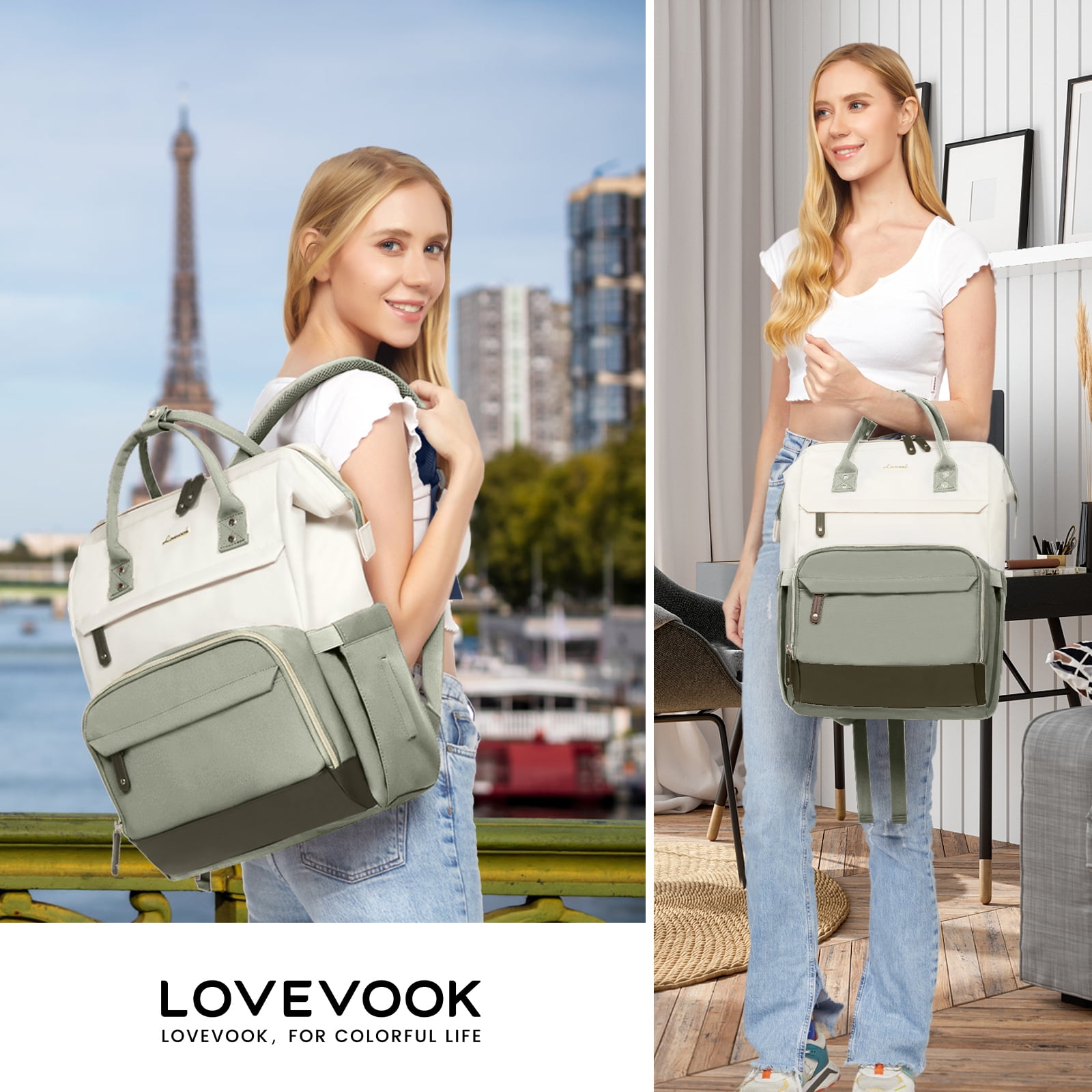 Lovevook Laptop Backpack, 15.6" Women Work Backpack Purses with USB Port, Waterproof Casual Daypack Travel Backpack, Large Fashion Teacher Nurse College Bookbag