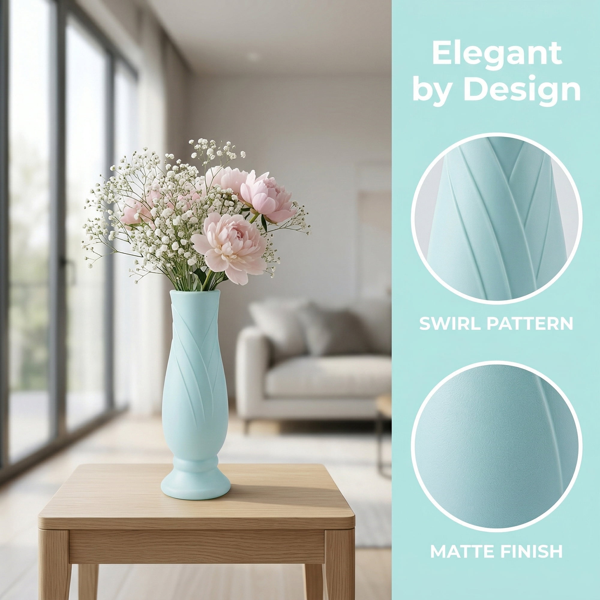 Unique Bargains Plastic Bud Vase Decorative for Home Decor Green 2.8"L x 2.8"W x 7.9"H