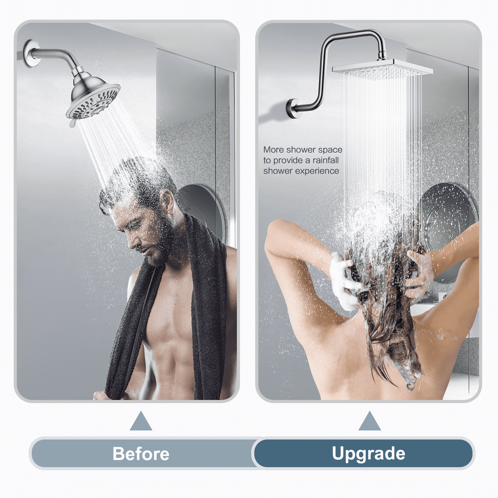 BRIGHT SHOWERS 13 Inch Shower Head Extension Arm with Flange S Shaped High Rise Extender, Long Stainless Steel Rainfall Shower Head Pipe Arm, Brushed Nickel