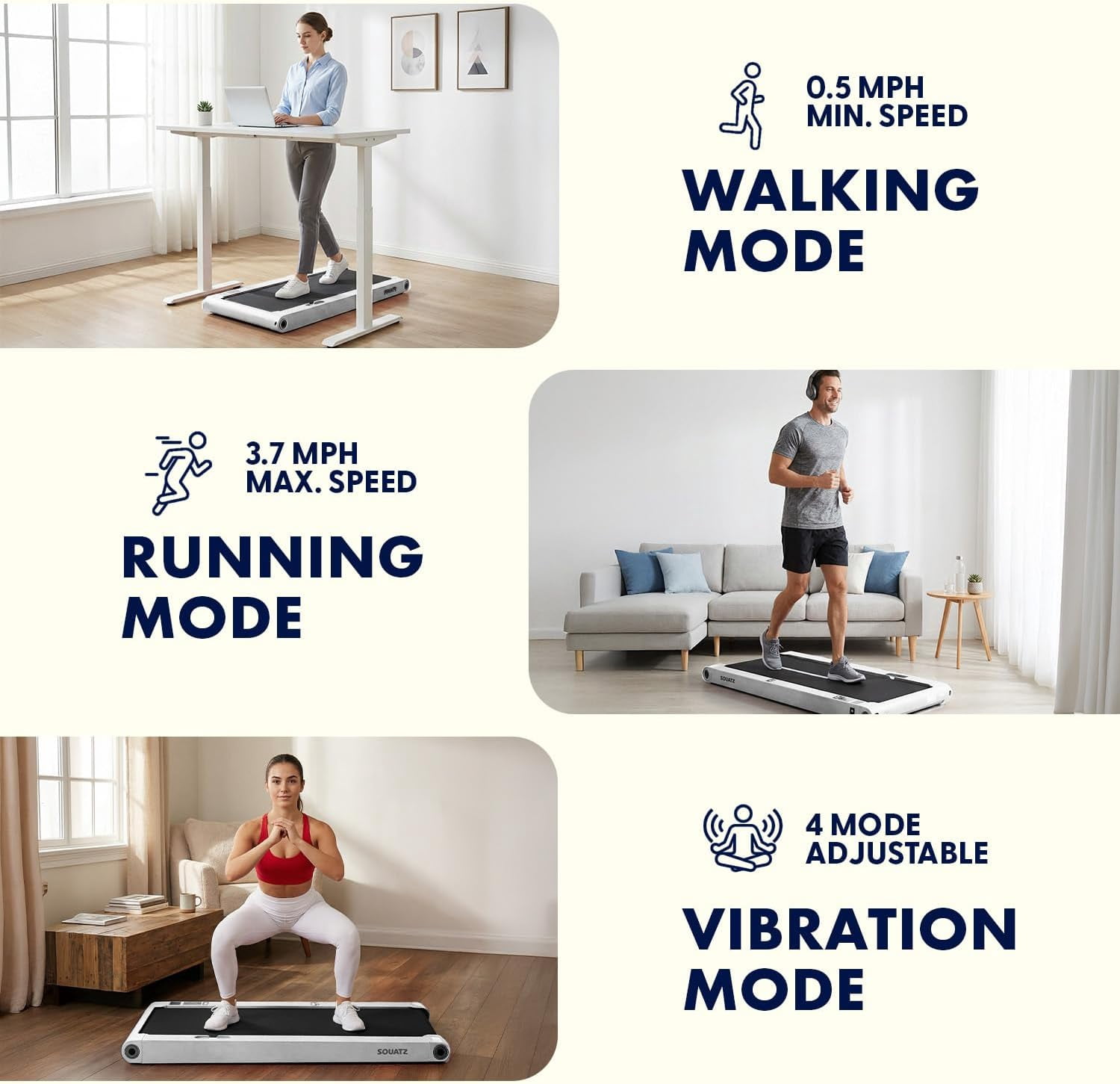 Squatz 2-in-1 Walking Pad Treadmill with Vibration Plate, Under Desk Treadmill with Remote, LED Display, Quiet 1.0HP Motor for Home & Office