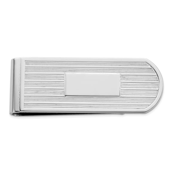 Solid Polished Patterned Engravable Silver Plated and Rhodium Etched Lines Money Clip Measures 50x20mm Wide Jewelry for