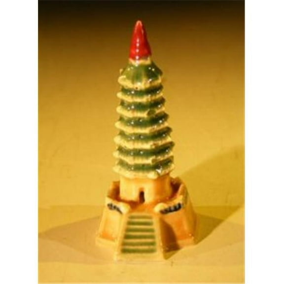 Bonsai Boy e2852 3 in. Glazed Ceramic Pagoda Figurine, Red, Green & Orange