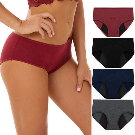 

WBQ Menstrual Period Underwear for Women Leak Proof Mid Waist Cotton Postpartum Ladies Panties Briefs 4 Pack