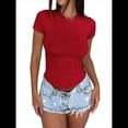 thumbnail image 2 of Camisetas Básicas para Mujer, Tops de Verano 2025, Camisetas de Corta, Ajustadas, Ropa para Hacer Ejercicio en el Gimnasio. Rojo S, 2 of 7