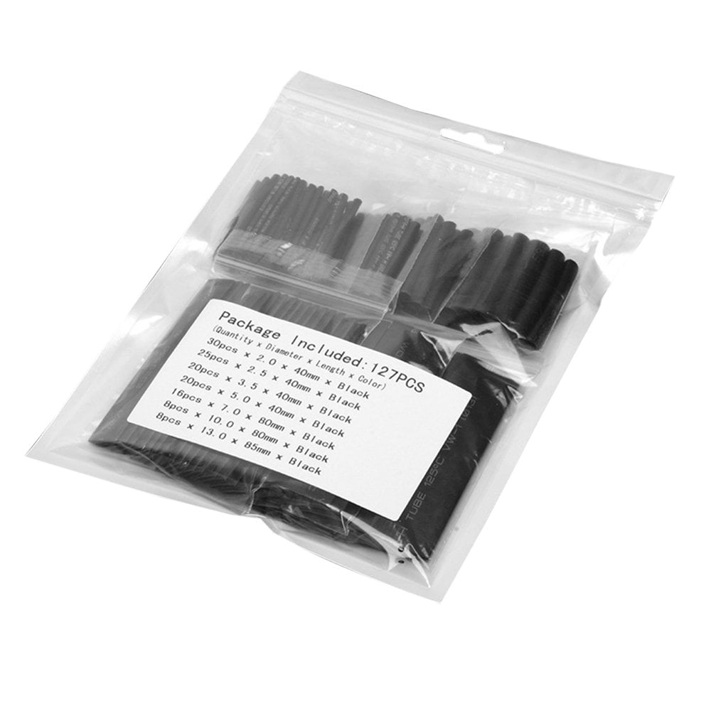 127Pcs Weatherproof heat shrink sleeving tubing tube assortment kit black gl FE