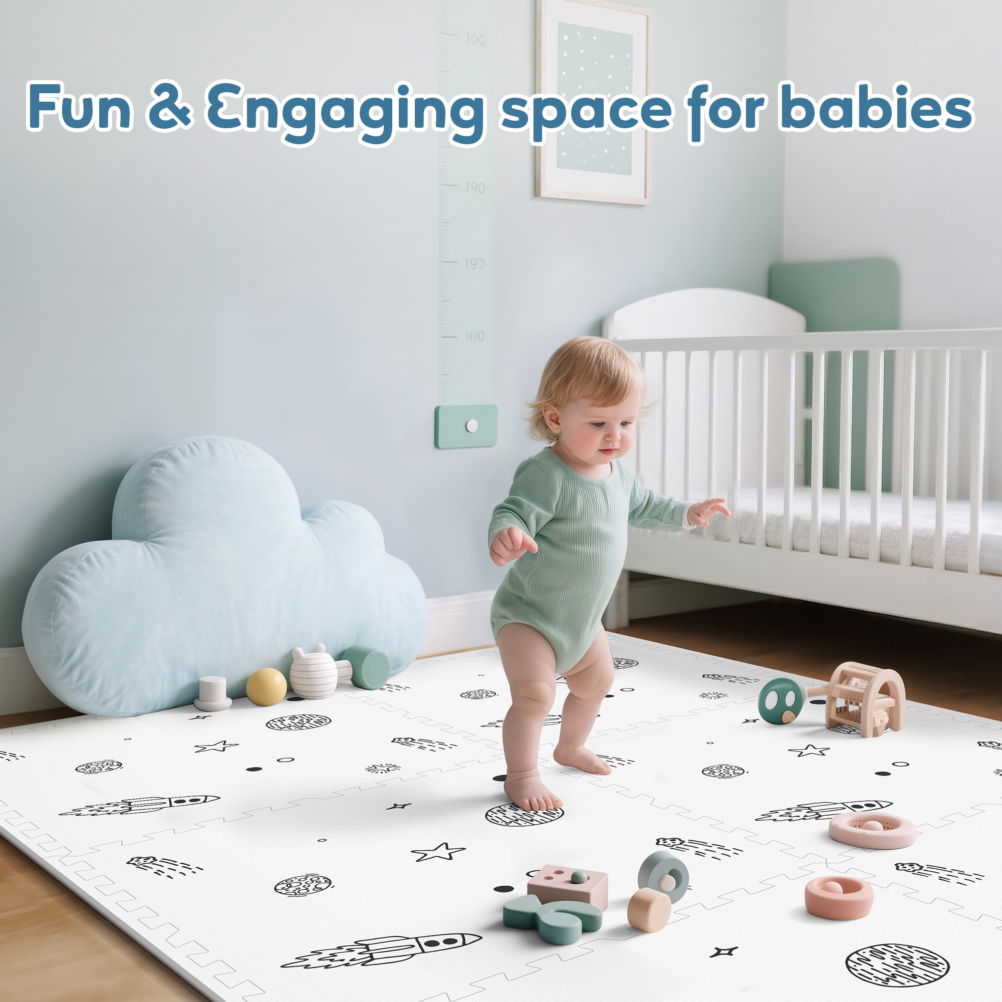 PIGLOG Baby Play Mat, 72"x48" Extra Large Foam Floor Mat, 6-Piece Interlocking Tiles with Galaxy Space Pattern, Waterproof Crawling Mat for Nursery & Playroom, Indoor & Outdoor Use