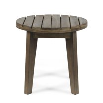 GDF Studio Parker Outdoor Acacia Wood Slat Top Circular Side Table, Gray