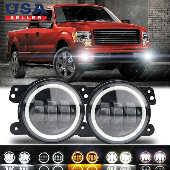 Pair 4" Bumper LED Halo Fog Lights For Ford 2009 2010 2011 2012 2013 2014 F150