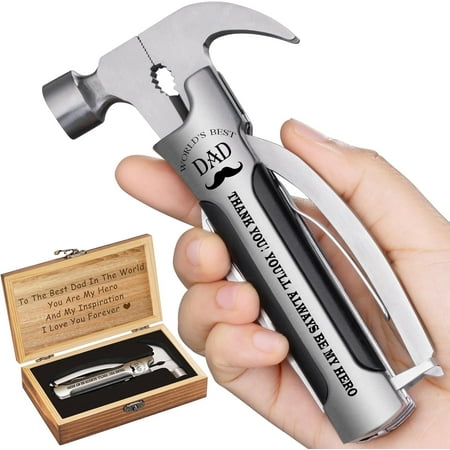 VEITORLD All in One Survival Tools Hammer Multitool with Engraved Wooden Box Dad Gifts for Christmas Cool Gifts for Dad Stepdad Who Wants Nothing Stocking Stuffers for Dad Personalized Gifts