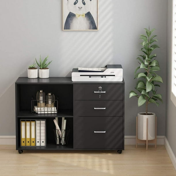 Tribesigns 3-Drawer Filing Cabinet with Lock, Wood Rolling ...