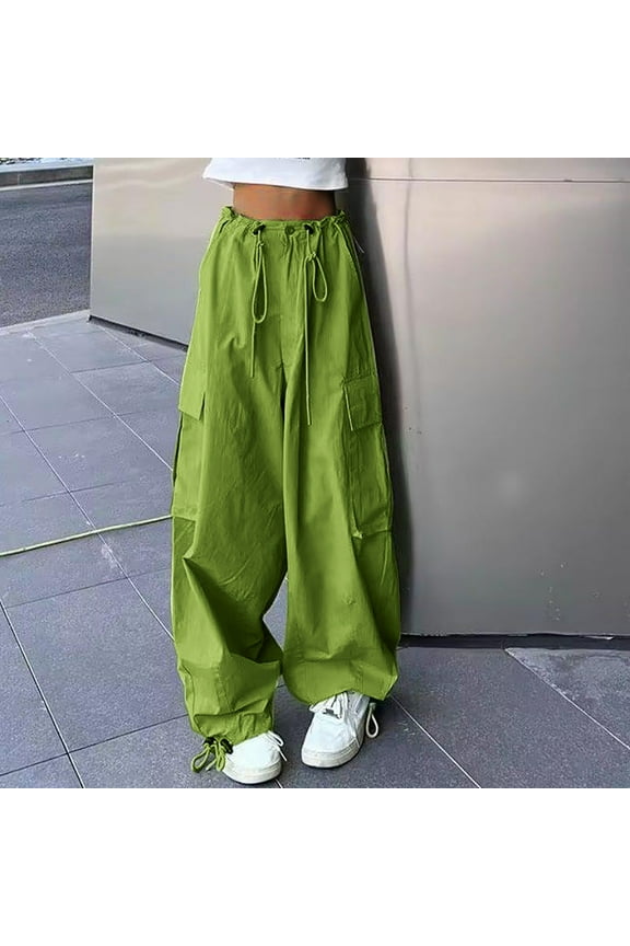 Chino Pants For Women Training Pants Standard High Waist Rise Long Straight-Leg Green 2XL