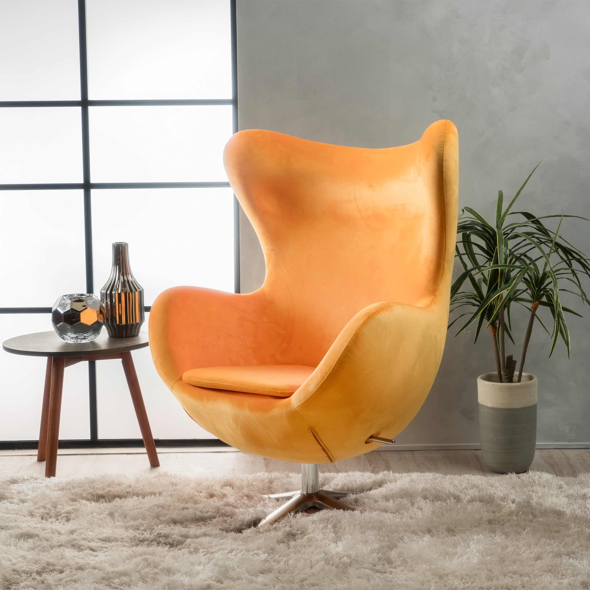 Noble House Ashley Orange Velvet Swivel Accent Chair