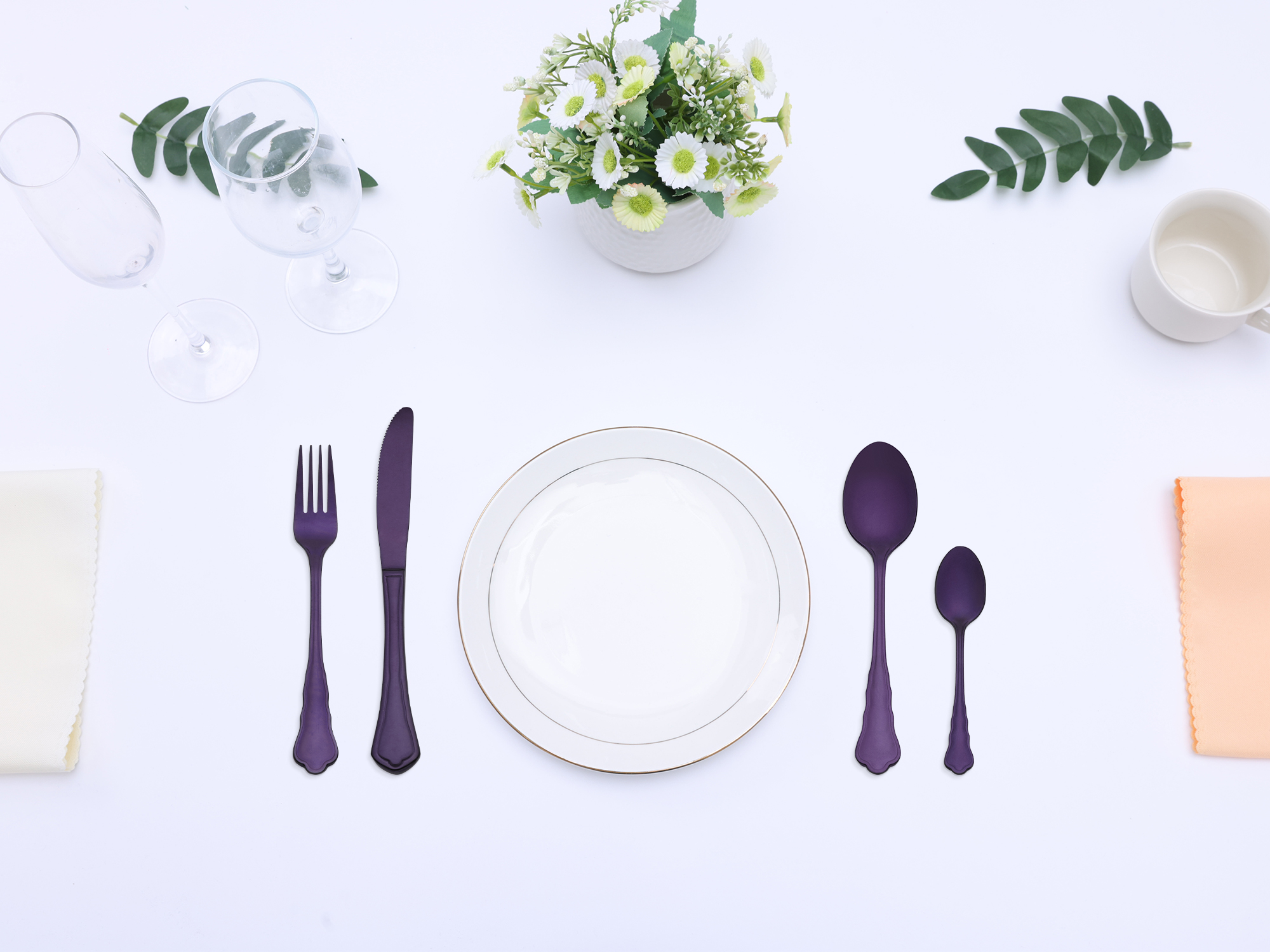 Unique Bargains Durable Stainless Steel Flatware Set for Kitchen Use Purple 4pcs