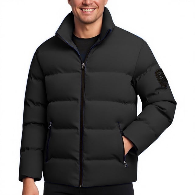 hoksml Men's Winter Puffer Jacket Stand Collar Thick Quilted Insulated Coat for Men with Zippered Pockets