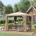 thumbnail image 3 of Outsunny 10' x 10' Patio Gazebo Outdoor Canopy Shelter with Double Vented Roof, Netting and Curtains for Garden, Lawn, Backyard and Deck, Khaki, 3 of 11