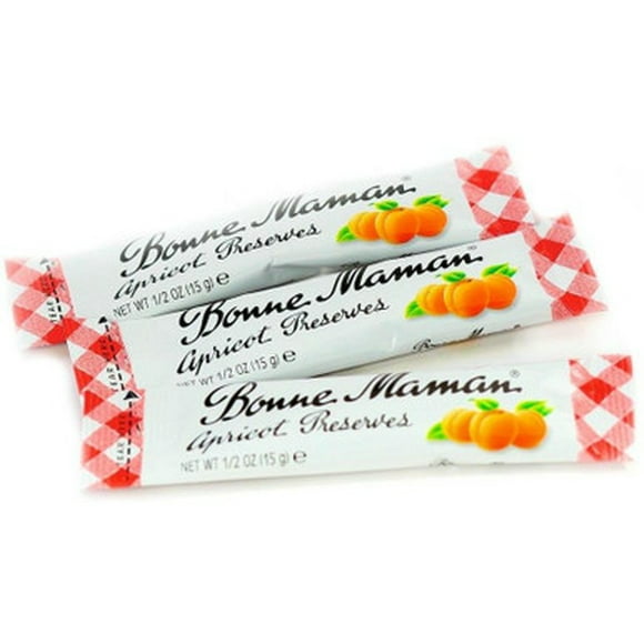 Bonne Maman Bâtonnets de Confiture d'Abricots – Intensité de Verger Mûri au Soleil et Luxe à Haute Portabilité, Sachet de 0,5 oz (15 ml) – Professionnel 100/caisse