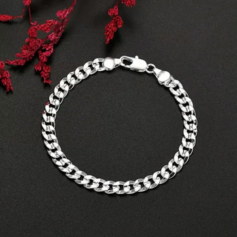 QQTDFG 925 Sterling Silver 7mm Sideways Men's Chain Necklace