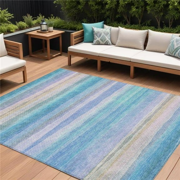 HomeRoots 631201 9 x 12 ft. Aqua Lavender & Peach Striped Washable Indoor & Outdoor Rectangle Area Rug