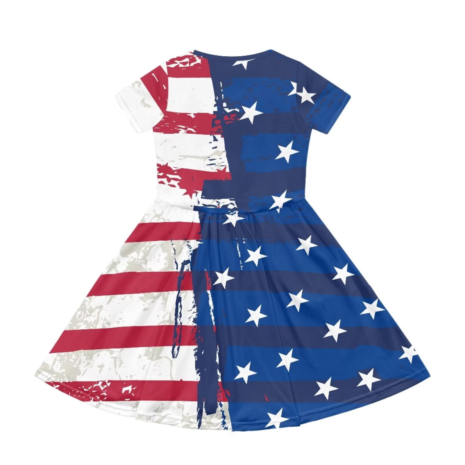 Uourmeti American Flag Patriot Short Sleeve Swing Dress for Toddler Girls Independence Day Casual Crew Neck Midi Trendy Knee A-Line Party Dresses with Pockets July 4 Clothing