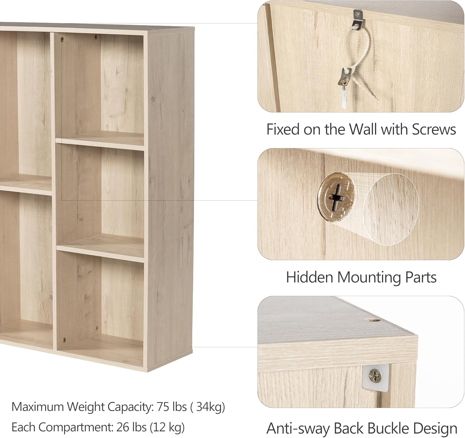 Jpiziso 8 Cube Storage Organizer 47.81" x 9.45" x 24.09" Bookcases with Closed Back for Home Office, Living Room, Bed Room White Oak