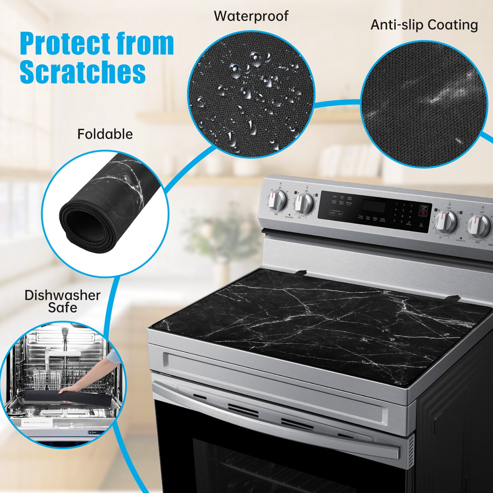 Stove Top Cover for Electric Stove (28.5”x 20.5”), Heat Resistant Glass Stove Top Cover, Cooktop Protector for Glass/Ceramic Stoves, Dishwasher Safe Natural Rubber