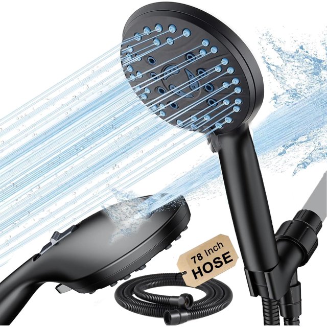 AIR-Shower Head with Hand held Spray, 8-Mode High Flow Removable Shower Head with 80" Stainless Steel Hose and Adjustable Bracket, for Hard Water Remove Chlorine and Harmful Substance, (Black