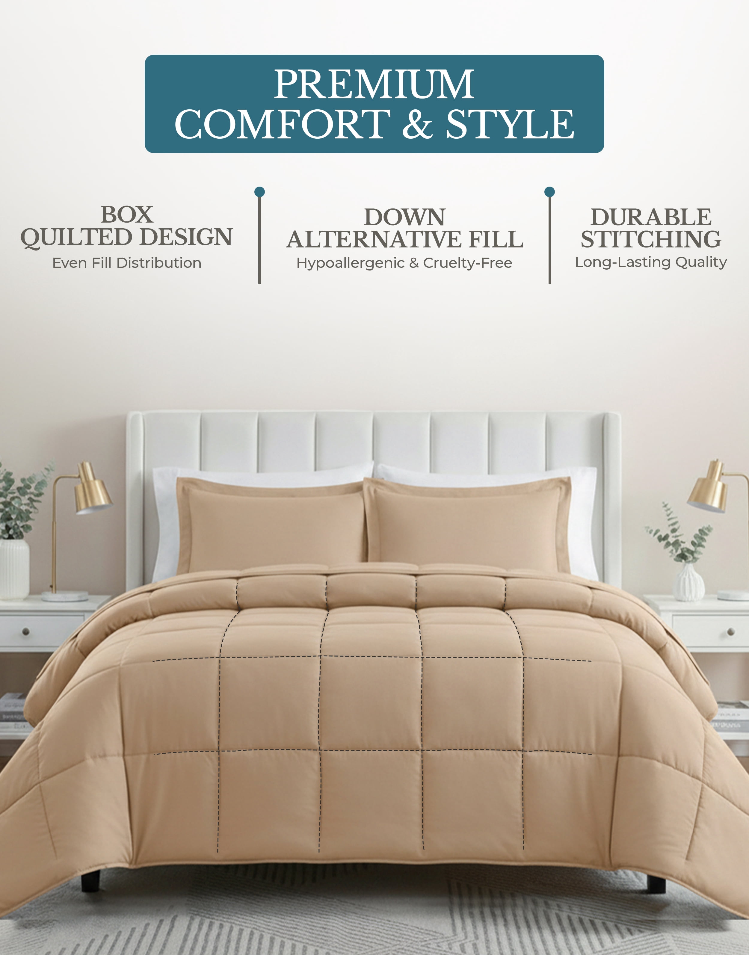 Comforter Set Twin - Goose Down Alternative – Washed Ultra-Soft Premium All Season Warmth Bedding (Twin/Twin XL, Beige)