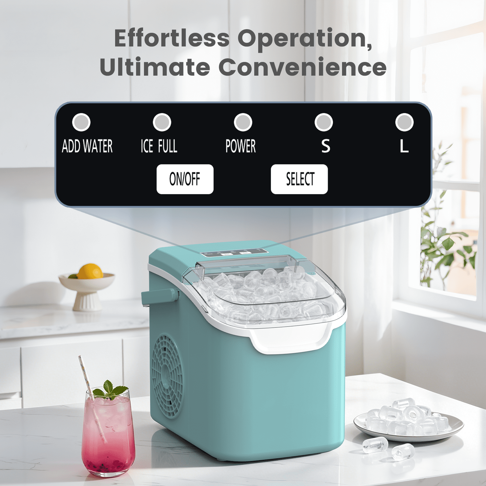 KNDKO Countertop Ice Maker Ice Machine With Handle,Self-Cleaning Ice Makers, 26Lbs/24H, 8 Ice Cubes Ready In 6 Mins For Home/Kitchen/Bar/Party/Camping