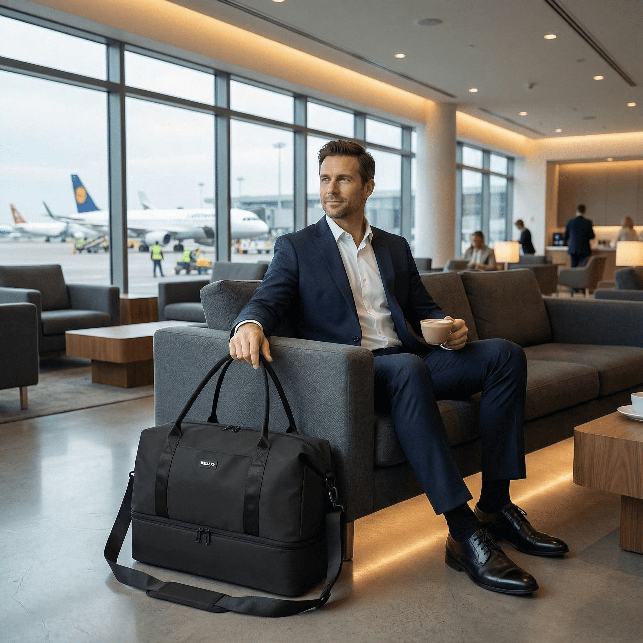 SportsNew Business Travel Bag with  Shoe Compartment  Wet Pocket ,TSA Carry on Personal Item Bag  18x14x8,Laptop Bag  with USB Charging Port, Gym Bag with Strip for Men Women(Black Bag)