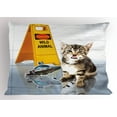 thumbnail image 1 of Animal Pillow Sham Cute Flirty Adorable Kitten on the Floor with UFO and Warning Sign Art Print Image, Decorative Standard Queen Size Printed Pillowcase, 30 X 20 Inches, Multicolor, by Ambesonne, 1 of 2