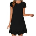 thumbnail image 2 of YHAJDS Womens Short Sleeve Round Neck Dress Solid Color A Line Lace Hem Mini, 2 of 5