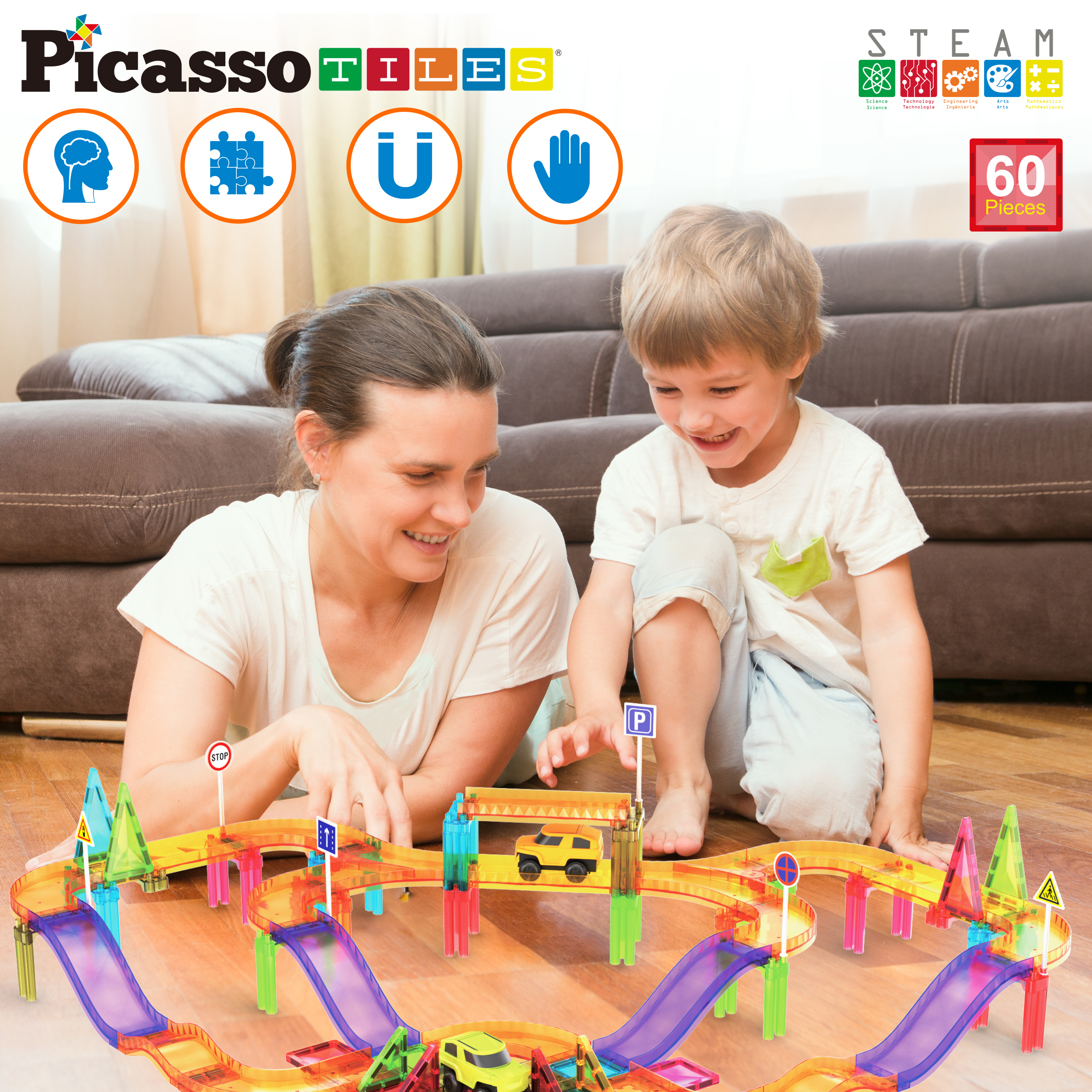 Picasso Tiles 60-Piece Mini Magnetic Race Track Set photo 4