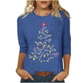 thumbnail image 3 of JURANMO Deals Of The Day Clearance Prime Christmas Shirts for Women Fashion 3/4 Sleeve Tunic Tops Funny Xmas Tree Printed Tees Shirt Cotton Casual Crewneck Blouse Blue XXL, 3 of 5
