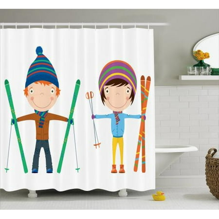Kids Sports Shower Curtain Funny Siblings And Boy With Skis Winter Fun Hobby Activity Children Print Fabric Bathroom Set Hooks 69w X 75l Kids Sports Shower Curtain Funny Siblings And Boy With Skis Winter Fun Hobby Activity Children Print Fabric Bathroom Set Hooks 69w X 75l