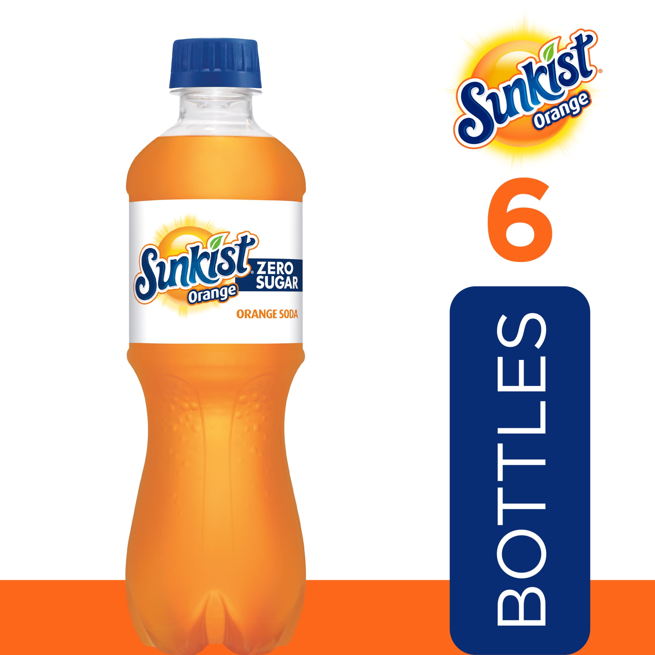 Sunkist Zero Sugar Orange Soda Pop, 16.9 fl oz, 6 Pack Bottles
