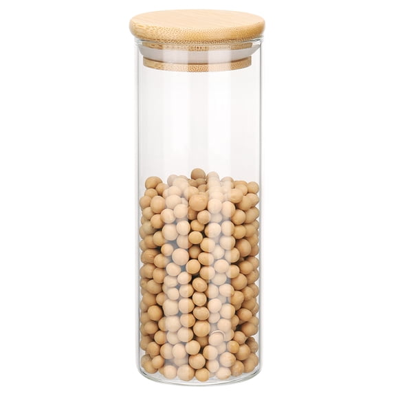 Glass Food Storage Jars 10.14oz Glass Canisters with Bamboo Airtight Wooden Lids Food Storage Container for Coffee Tea Sugar Candy Cookie Rice Flour Pasta Nuts Clear