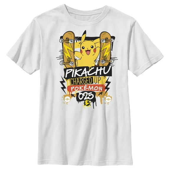 Boy's Pokemon Pikachu Charged Up  Graphic Tee White X Small