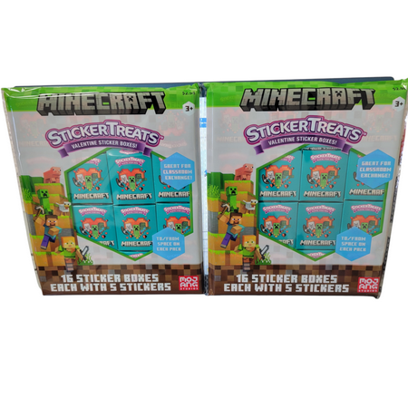 Minecraft Sticker Treats Valentines Sticker Box 16 count - set of 2