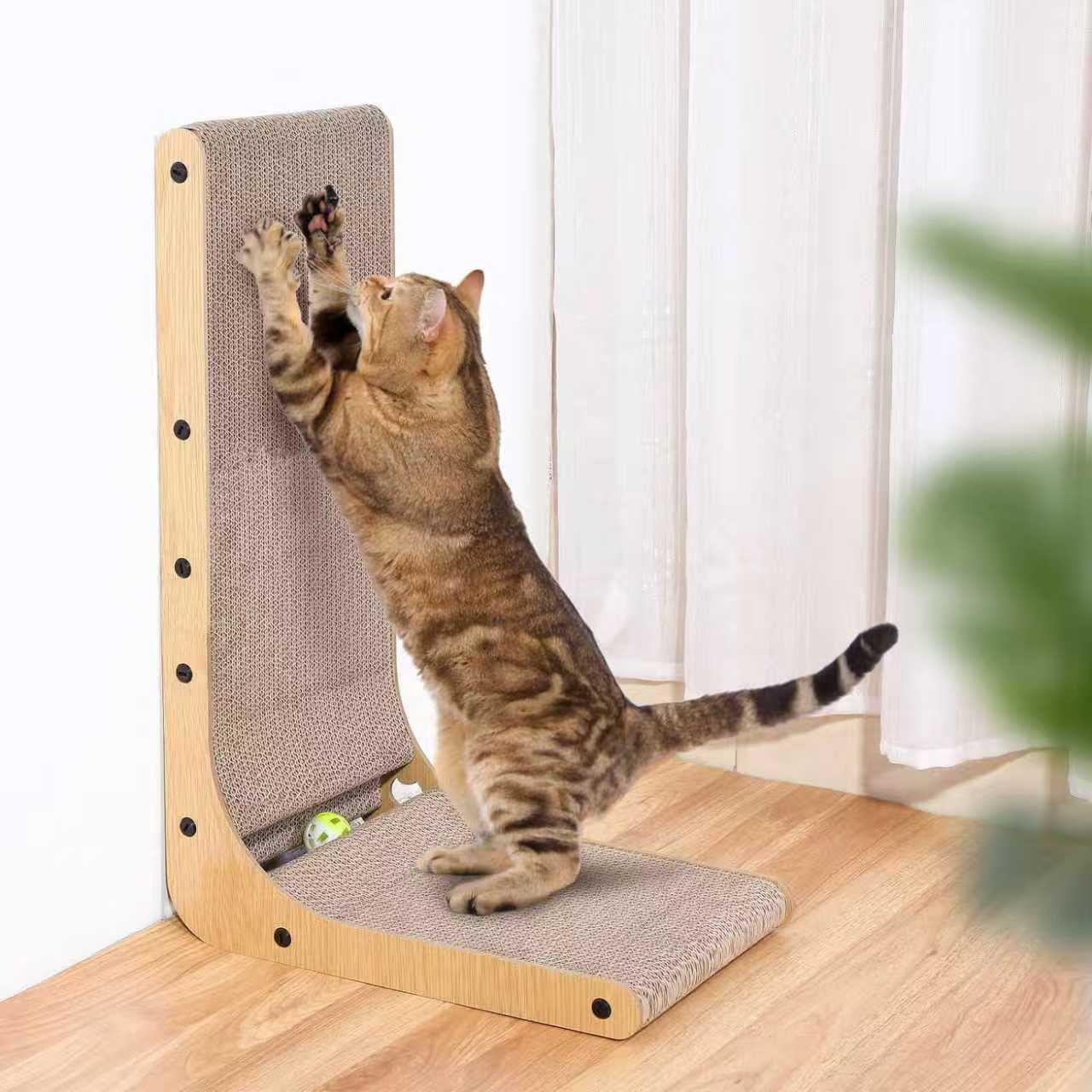 2PCS Cat Climbing Post – 15.8-Inch L-Shaped Cat Scratcher – Vertical Wall-Mounted Cat Scratching Post with Ball Toy – Suitable for Indoor Cats