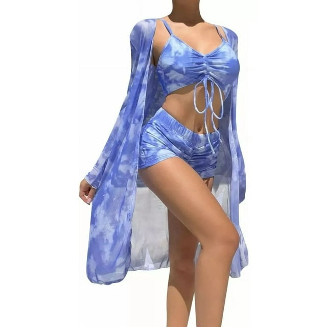 Juego De Traje De Baño Bikini Para Mujer Con Abrigo 3 Piezas
