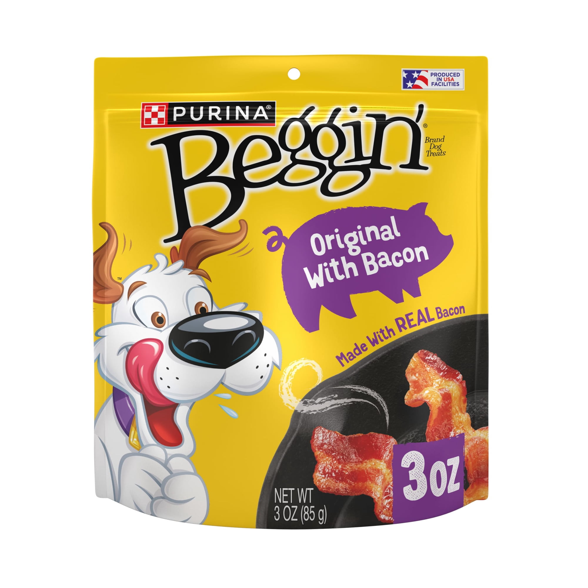 Purina Beggin' Strips Dog Treats Original with Bacon Flavor Dog Chews Snacks, 3 oz Pouch (6 Pack)
