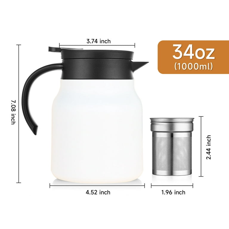 Hot/Cold Carafe Glass Tea Infuser (1 L, 34 oz) White