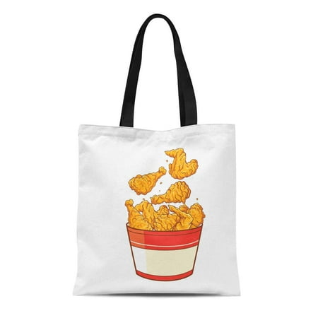 KDAGR Canvas Tote Bag Yellow Wing Fast Food Fried Chicken Meat Bird Bowl Durable Reusable Shopping Shoulder Grocery