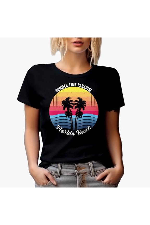 Summer Time Paradise, Florida Beach, Black T-Shirt, 2XL