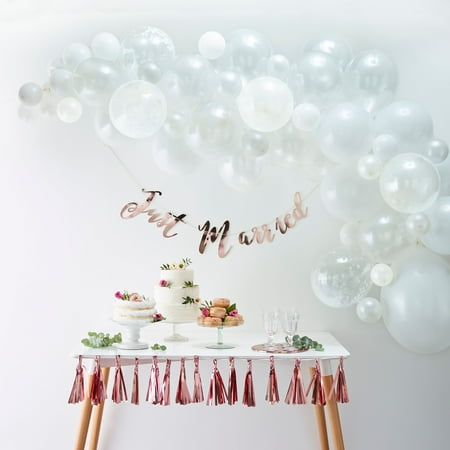 Ginger Ray Premium White Balloon Garland DIY Arch Kit, includes 70 Assorted Latex & Foil Balloons plus 4m Balloon Tape